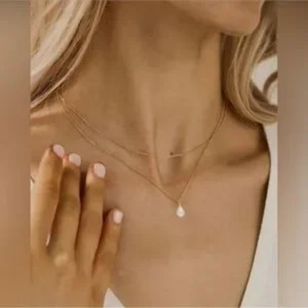 Gold Plated Stainless Steel 1pc Faux Pearl Layered Necklace - Picture 3 of 3